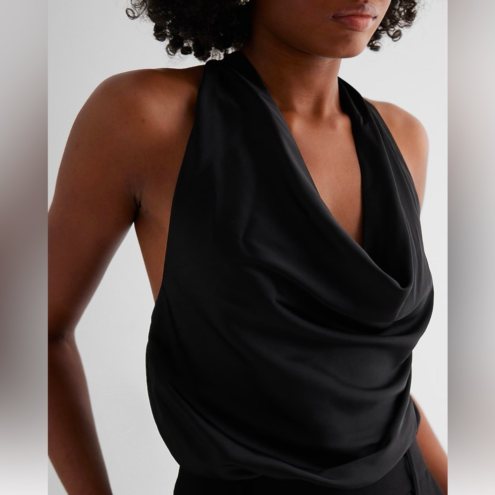 Express Jumpsuit, Satin Tie Halter, Cowl Neck, Elegant wide leg Sz S